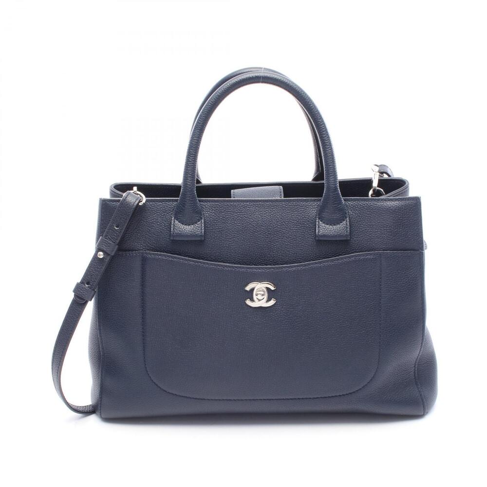 Chanel Coco Mark Tote Bag Leather Navy Blue